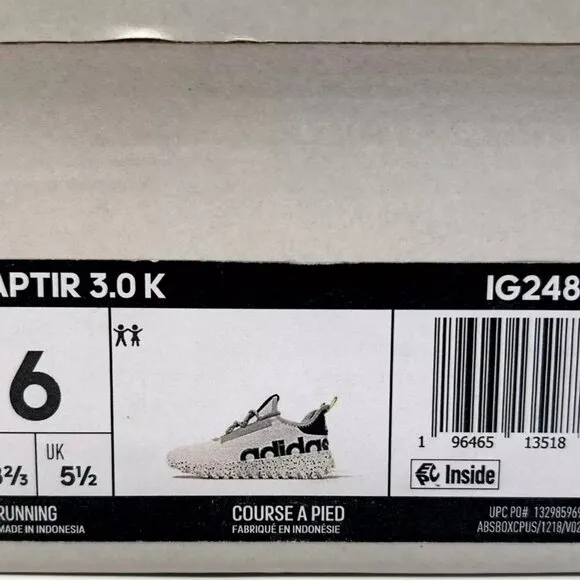 Adidas Kaptir Youth Boy's/Girl's Knit Sneakers Size 6 Gray/Black/Green Lace up