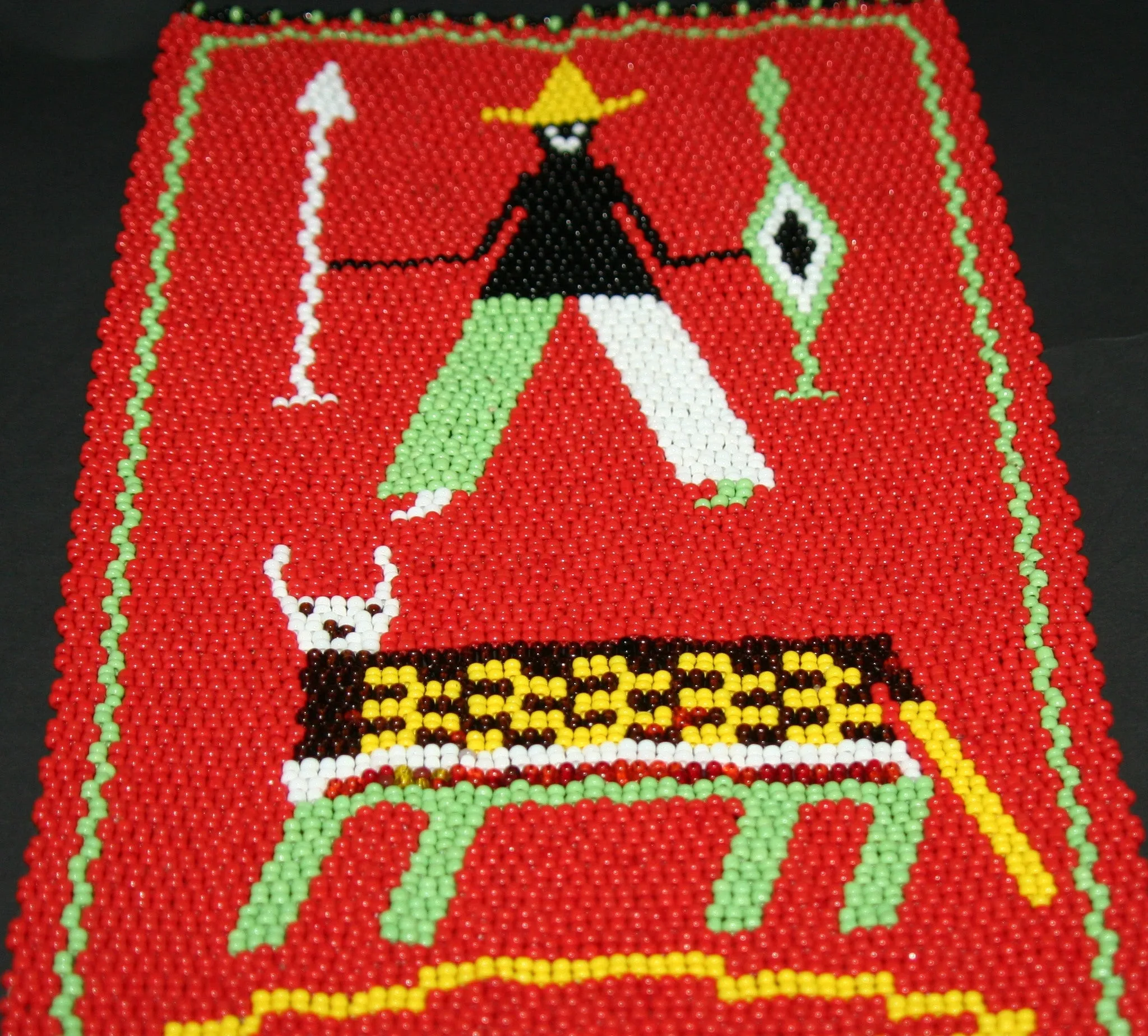 African Beaded Picture Mat Tribal Art Hunter Red 11.5" H X 7.25" W Woven South Africa