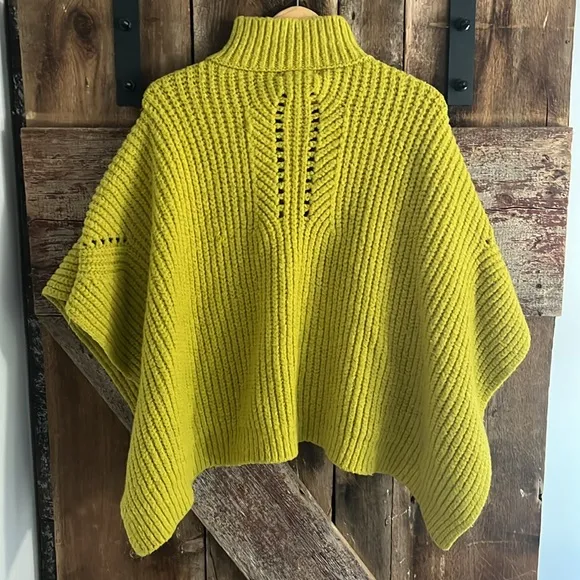 Anthropologie Ribbed Knit Poncho Sweater Lime ONE SIZE