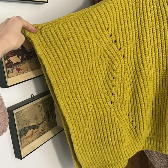 Anthropologie Ribbed Knit Poncho Sweater Lime ONE SIZE