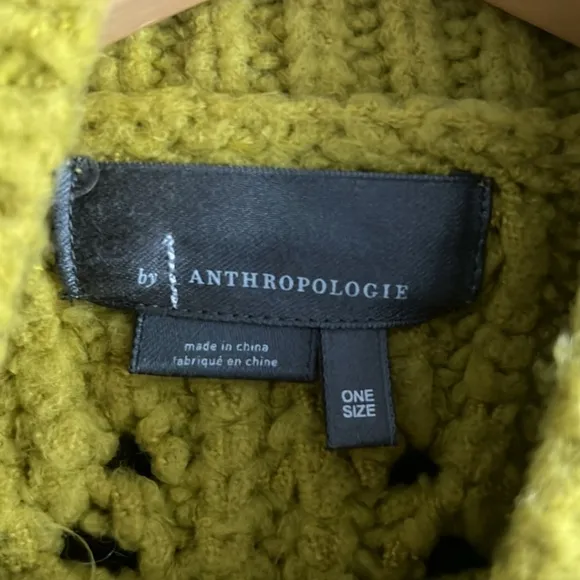 Anthropologie Ribbed Knit Poncho Sweater Lime ONE SIZE