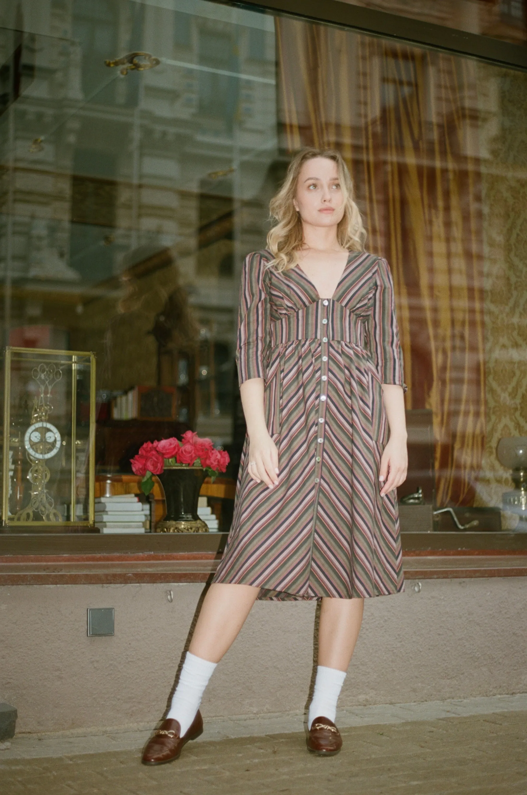 Antonia Dress / Plum Woven Stripe Cotton