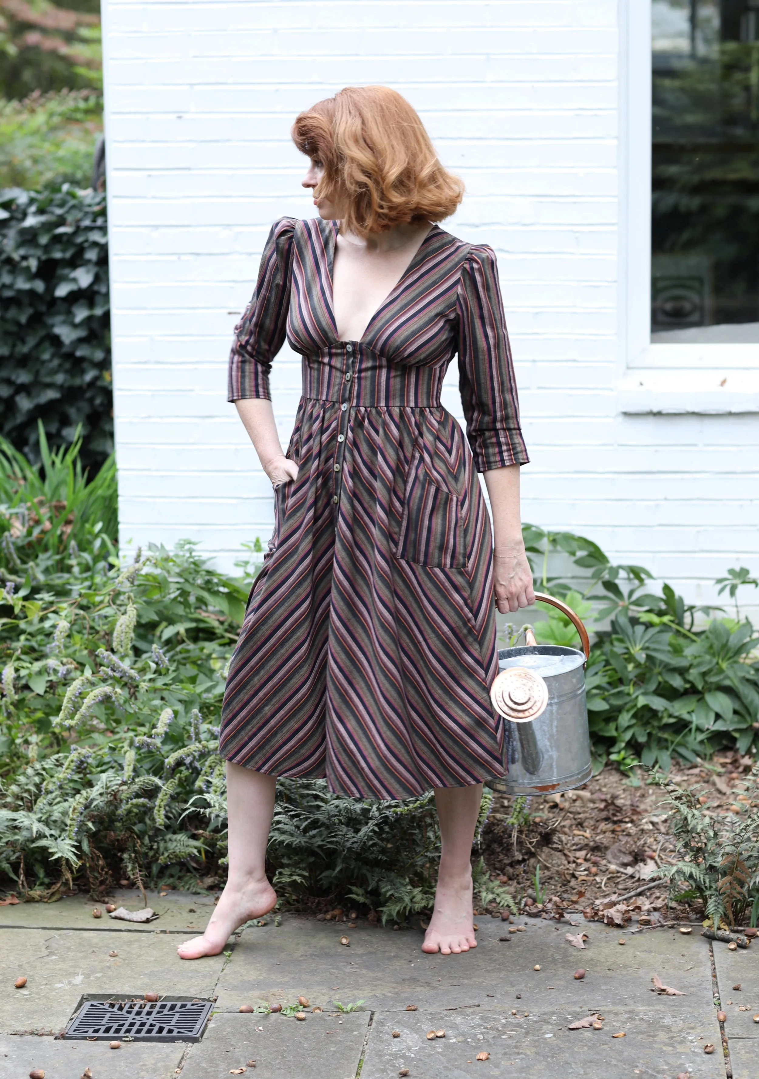 Antonia Dress / Plum Woven Stripe Cotton
