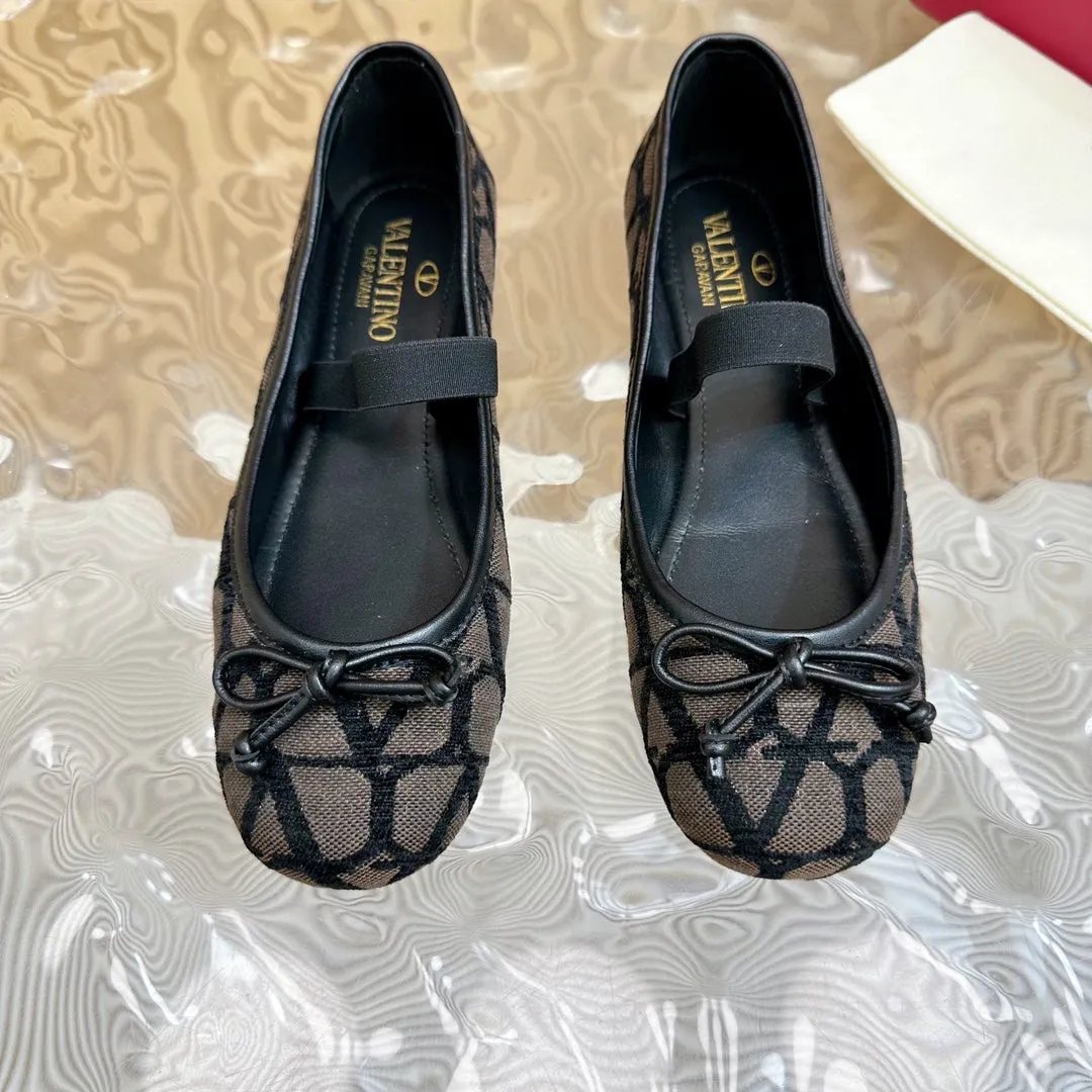 Ballerina In Toile Iconographe 20mm In Black Mix Earth Brown Cotton Canvas And Lambskin 102826