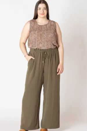 Belted Wide Leg Flowy Pant | Olive