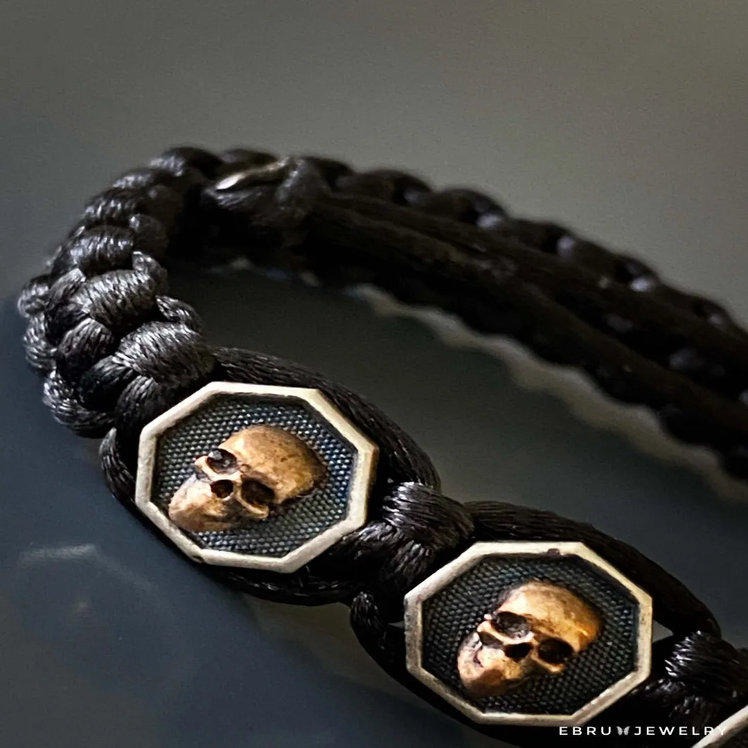 Black Skull Men Woven Bracelet