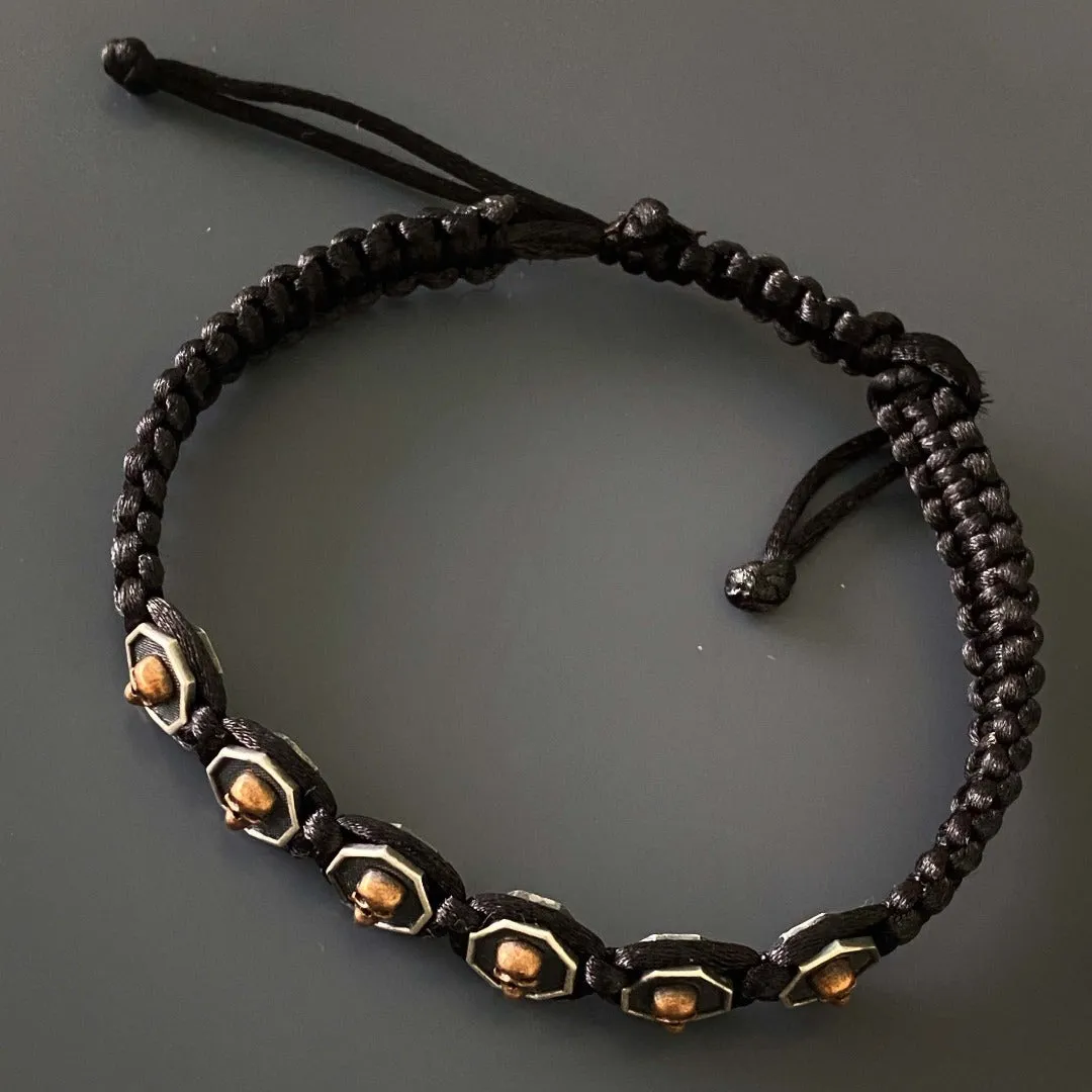Black Skull Men Woven Bracelet
