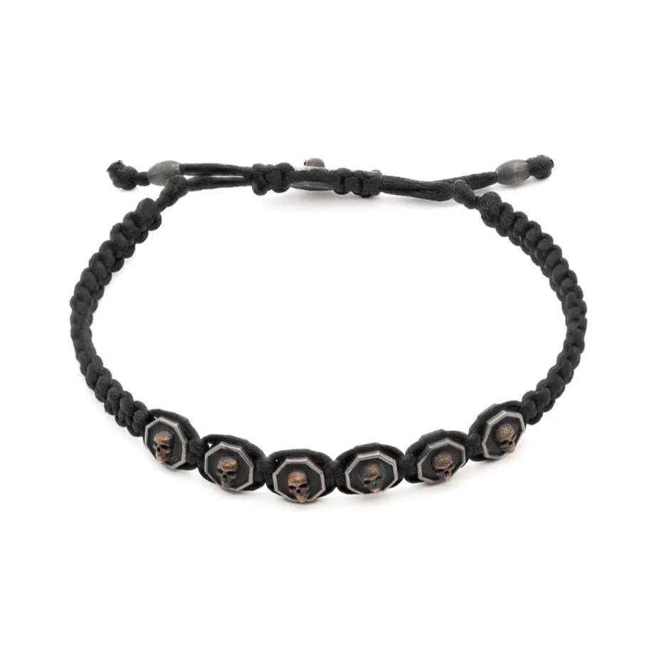 Black Skull Men Woven Bracelet