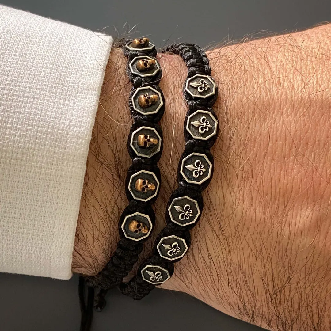 Black Skull Men Woven Bracelet