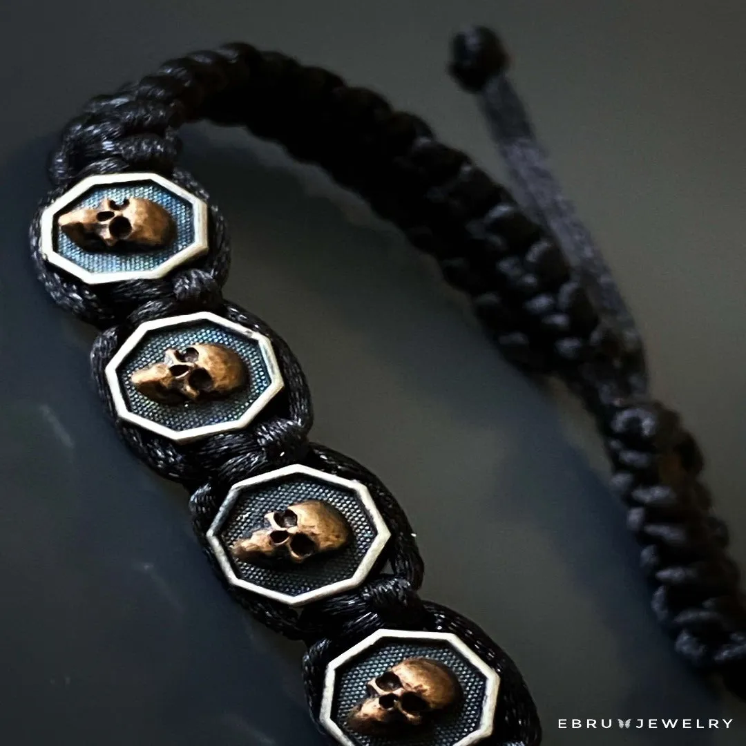 Black Skull Men Woven Bracelet