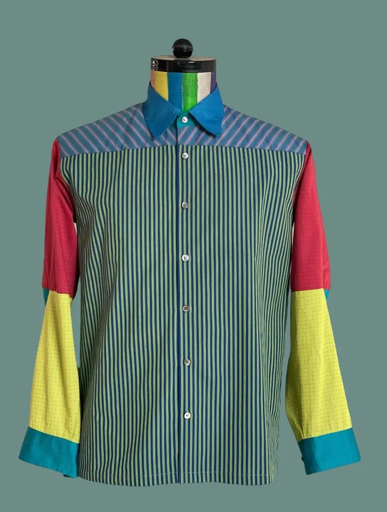 Blocks of Woven Stripes and Dots in Cotton.