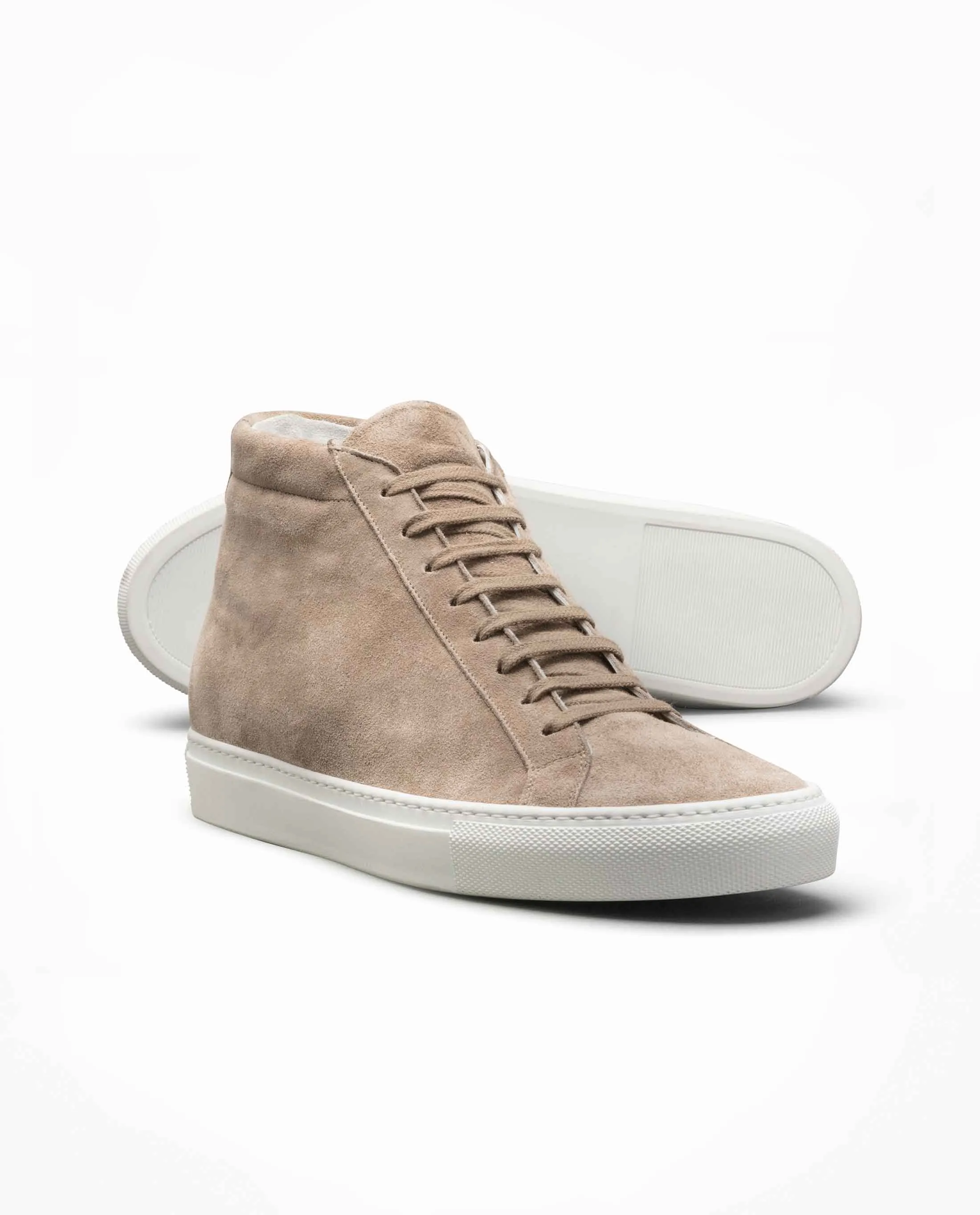 Camel Suede Mid-Top Sneakers
