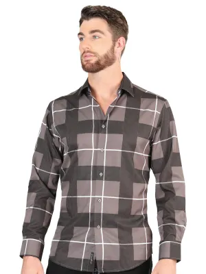 Camisa Casual Manga Larga Estampada Cuadros Gris para Hombre 'El Señor de los Cielos' - ID: 44602
