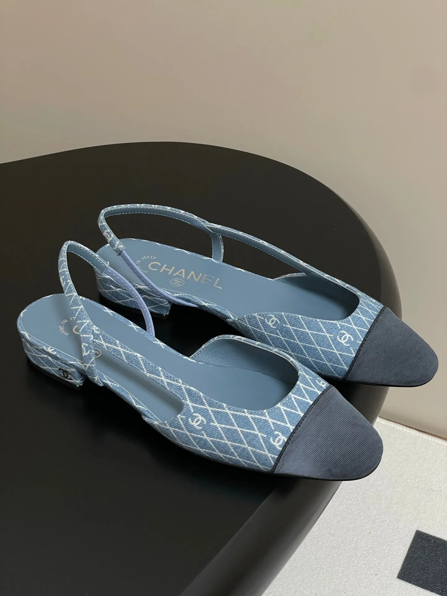 CC 25P Light Blue Black Quilted Denim