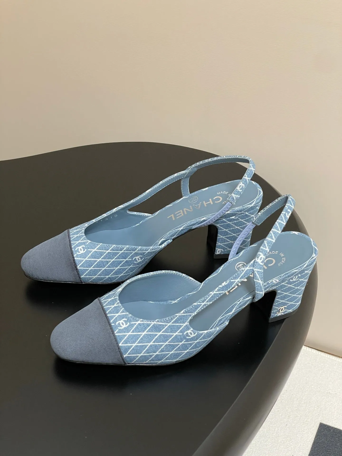 CC 25P Light Blue Black Quilted Denim