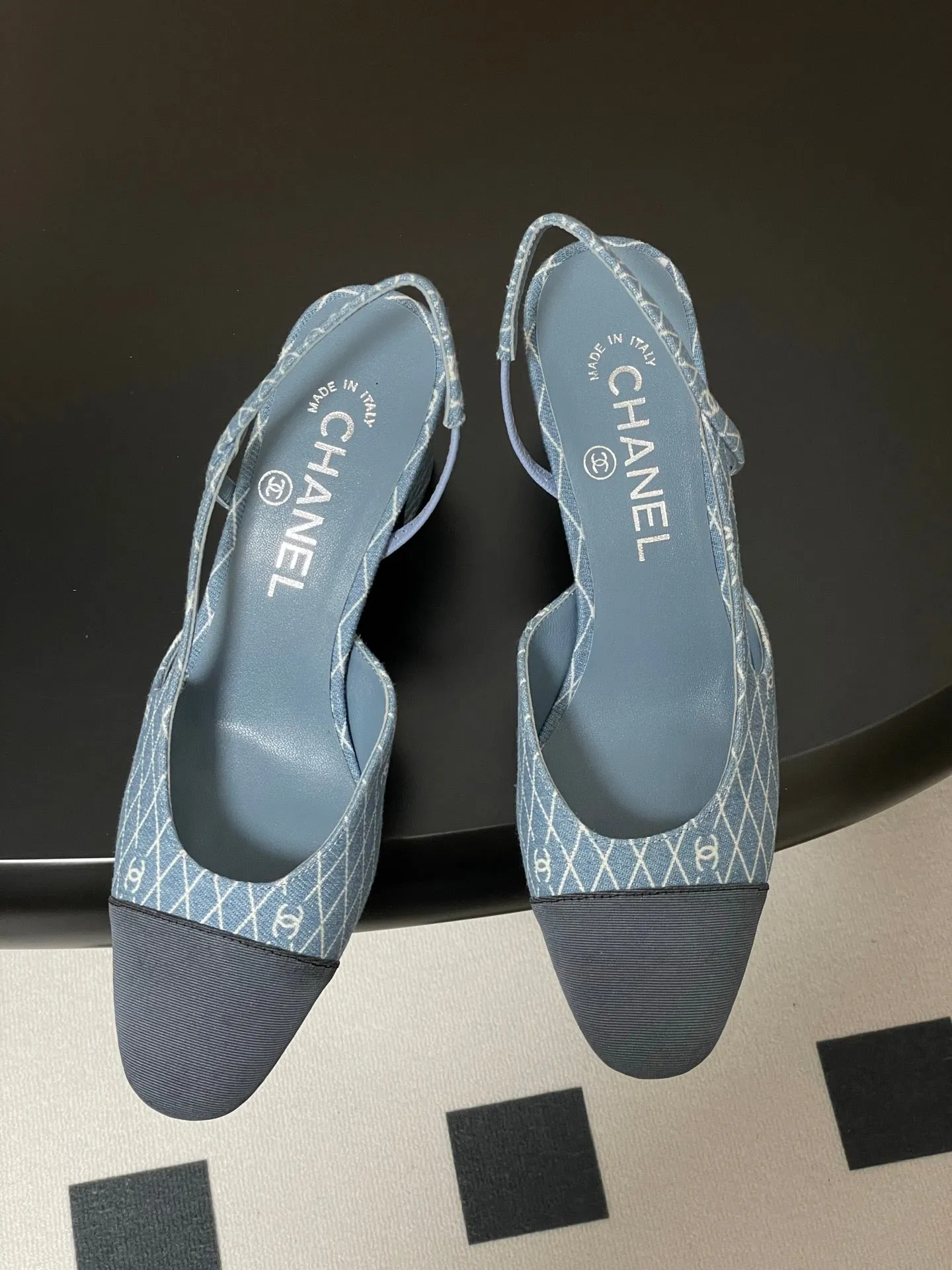 CC 25P Light Blue Black Quilted Denim