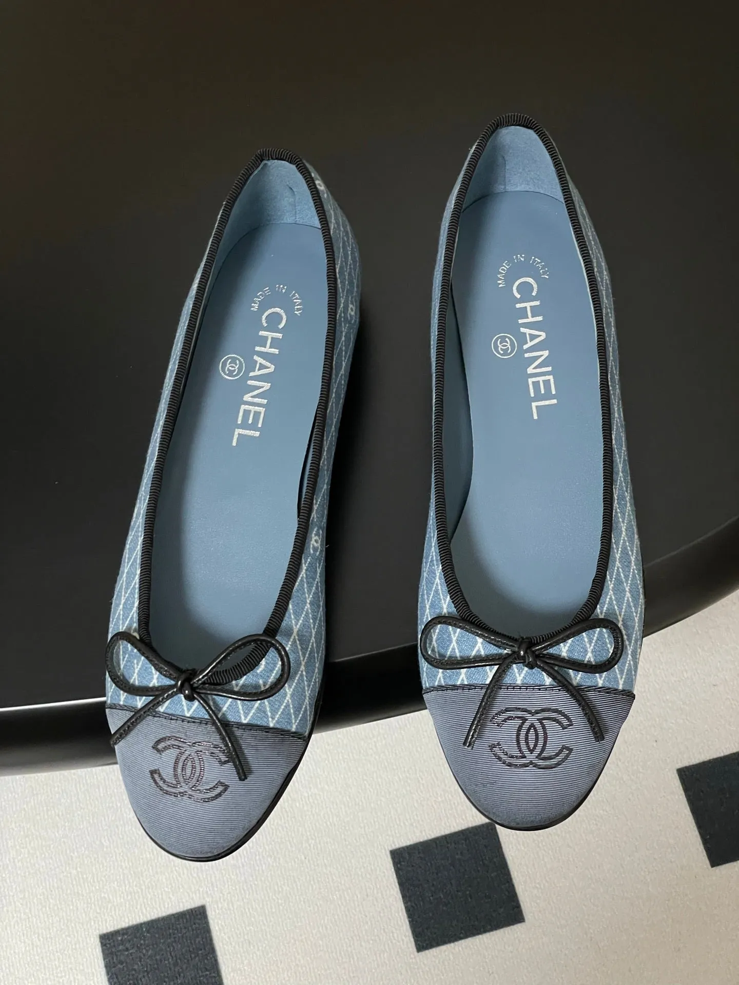 CC 25P Light Blue Black Quilted Denim
