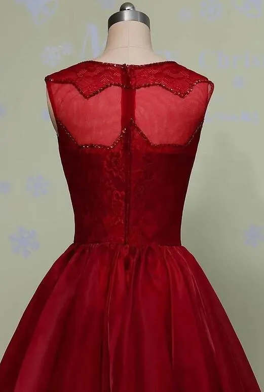 Charming Organza and Lace Beaded High Low Formal Dress, Lovely Party Dress
