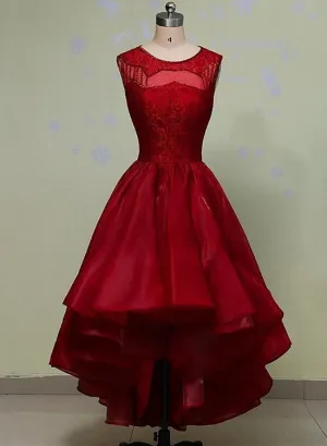 Charming Organza and Lace Beaded High Low Formal Dress, Lovely Party Dress