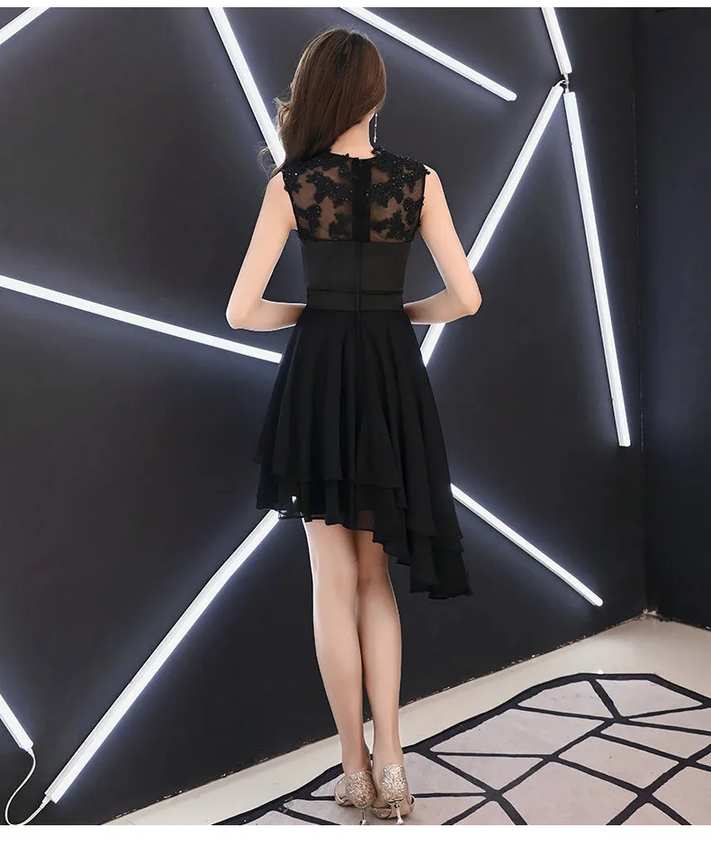 Chic High Low Chiffon and Satin Lace Party Dress, High Low Homecoming Dress Prom Dress