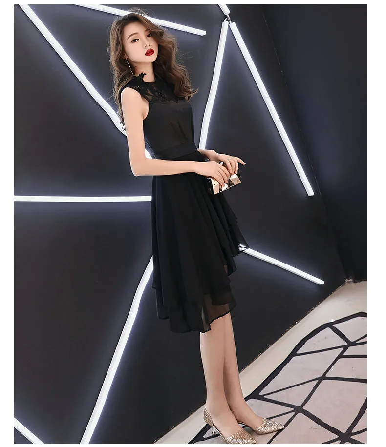 Chic High Low Chiffon and Satin Lace Party Dress, High Low Homecoming Dress Prom Dress