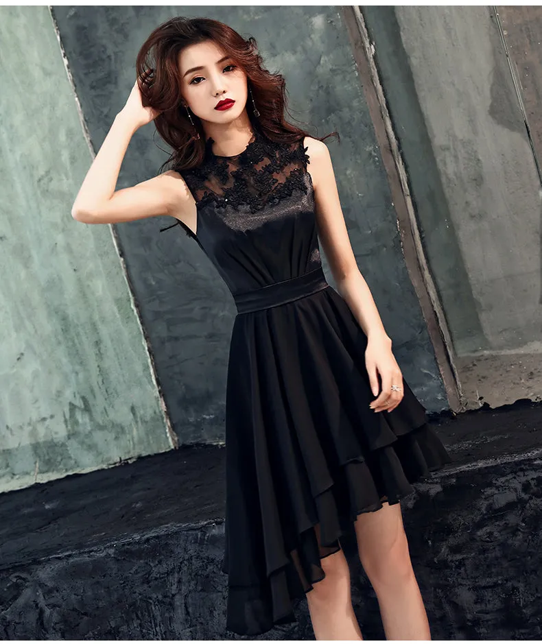 Chic High Low Chiffon and Satin Lace Party Dress, High Low Homecoming Dress Prom Dress