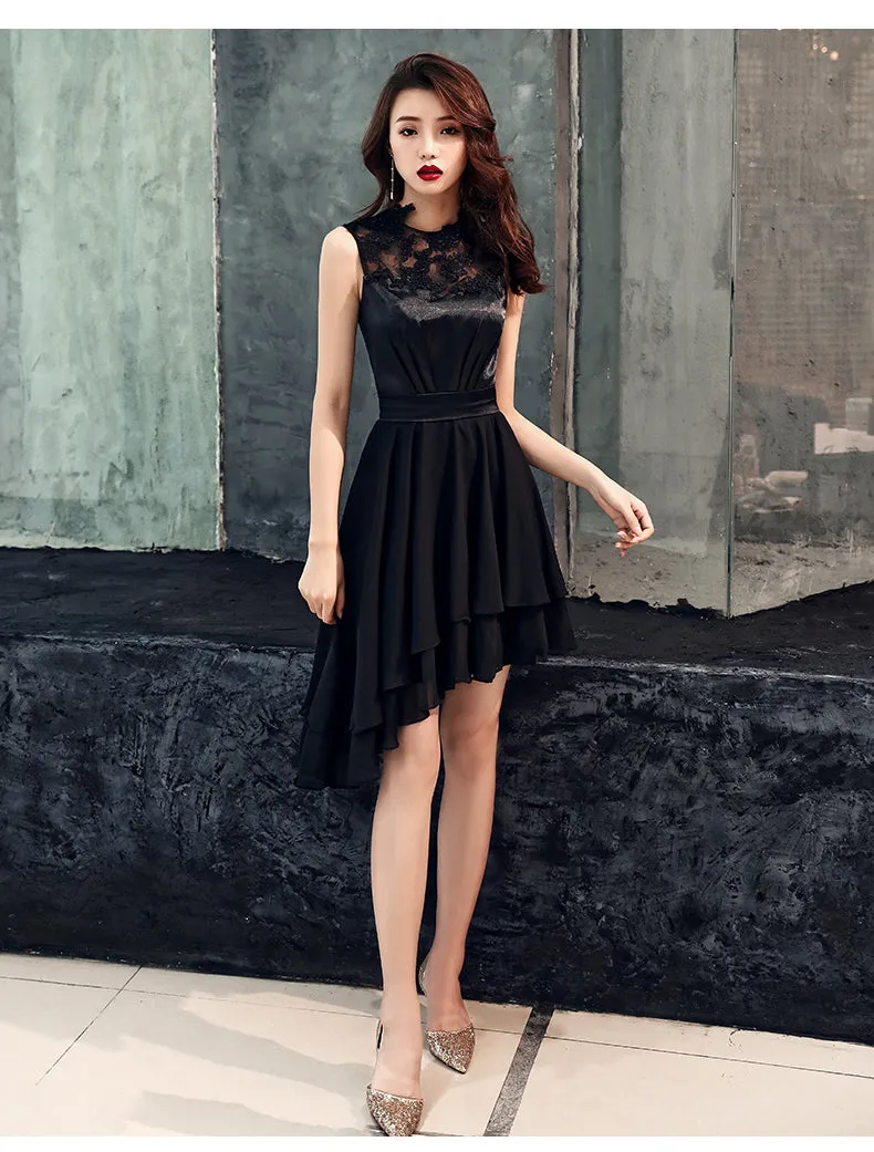 Chic High Low Chiffon and Satin Lace Party Dress, High Low Homecoming Dress Prom Dress