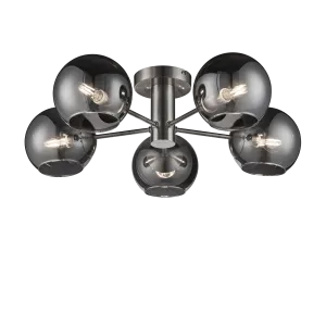 Colney 5 Light Smoked Glass Semi Flush Ceiling Light 55Cm