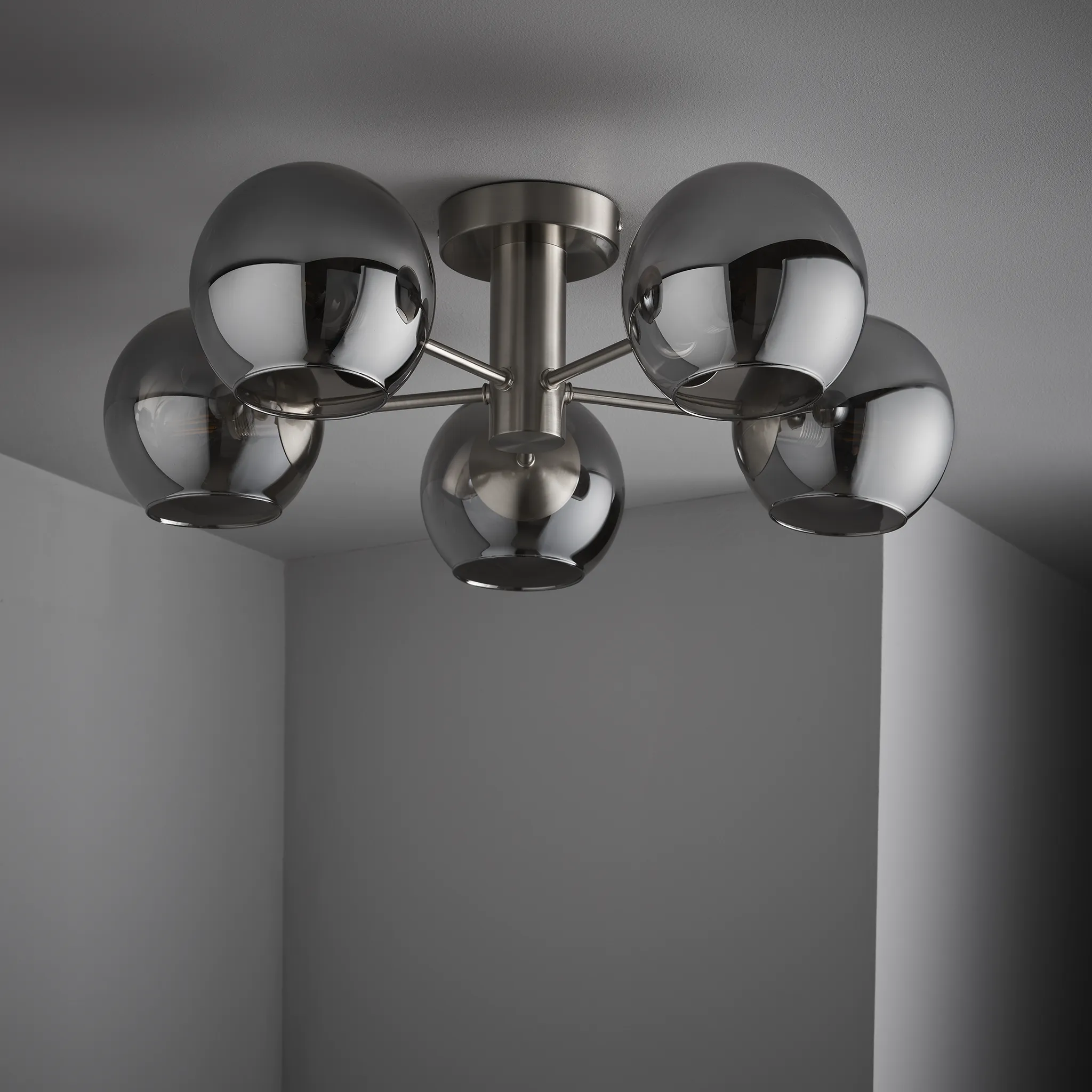 Colney 5 Light Smoked Glass Semi Flush Ceiling Light 55Cm