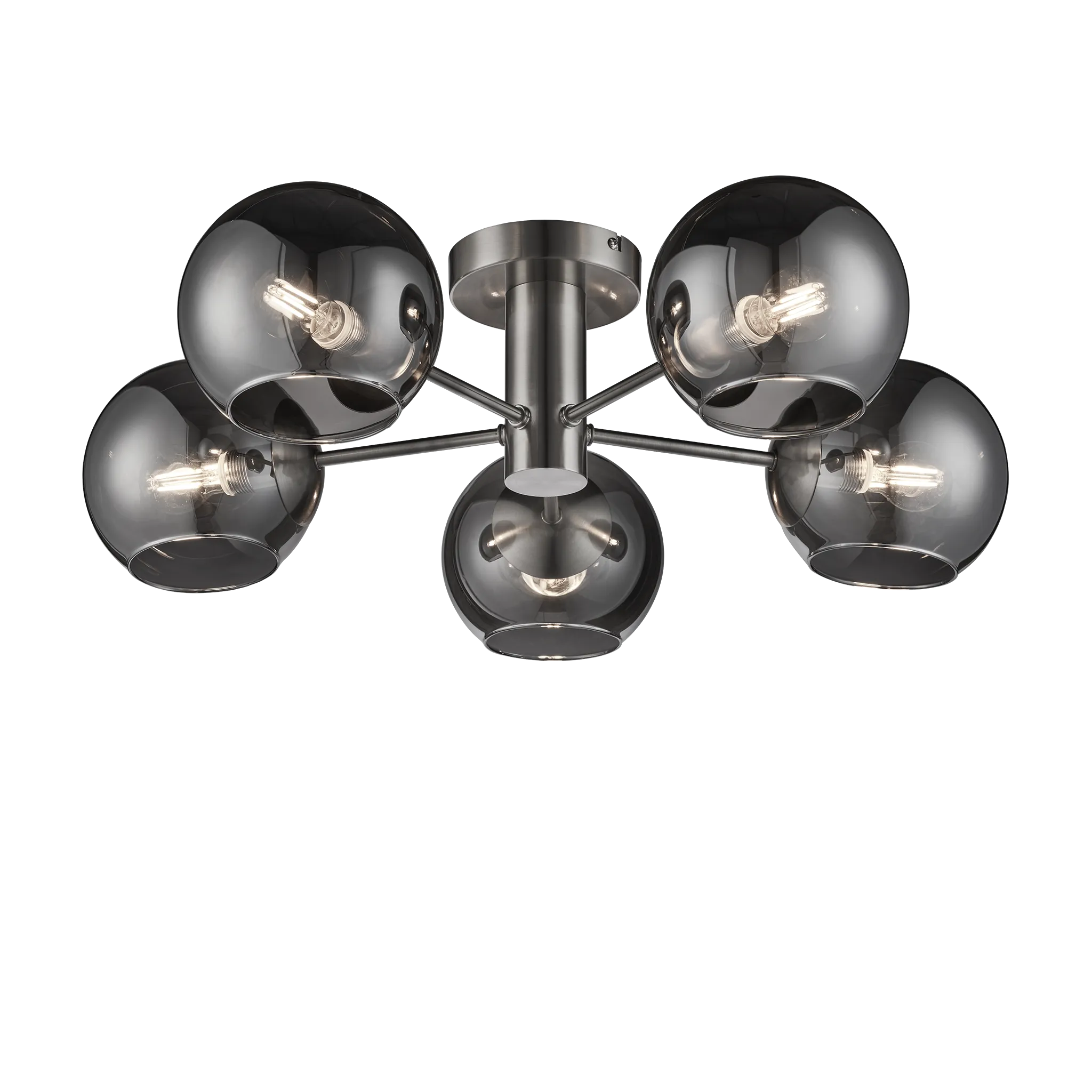 Colney 5 Light Smoked Glass Semi Flush Ceiling Light 55Cm