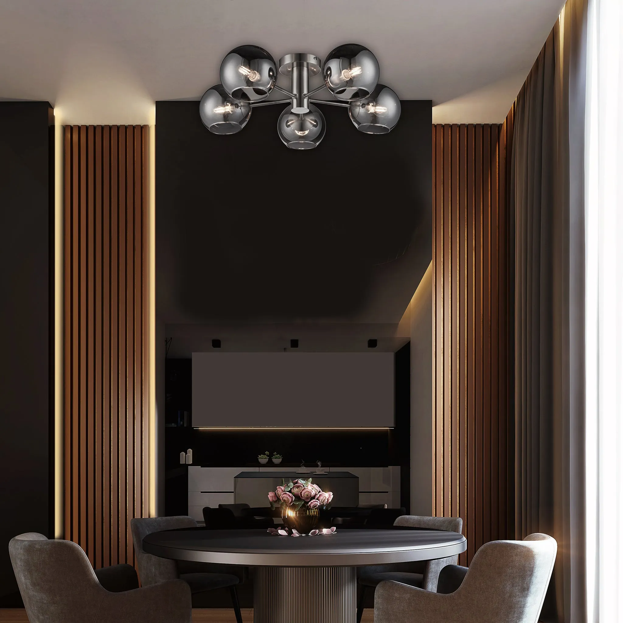 Colney 5 Light Smoked Glass Semi Flush Ceiling Light 55Cm