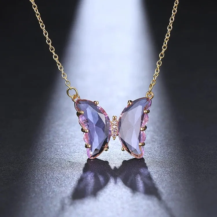 Combo Of 2 Purple Crystal Butterfly Pendant