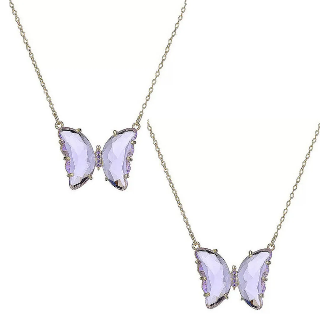Combo Of 2 Purple Crystal Butterfly Pendant