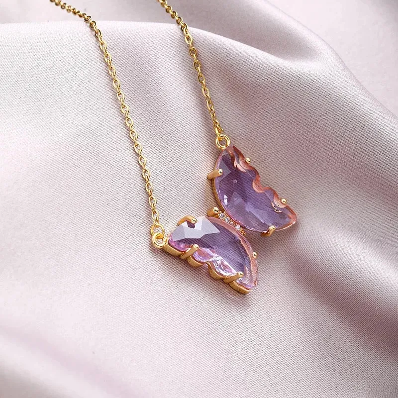 Combo Of 2 Purple Crystal Butterfly Pendant