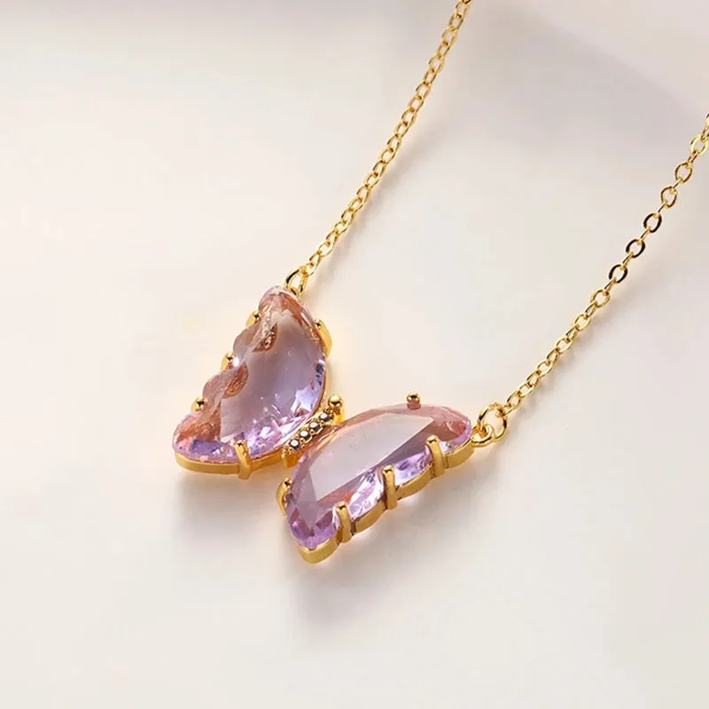 Combo Of 2 Purple Crystal Butterfly Pendant