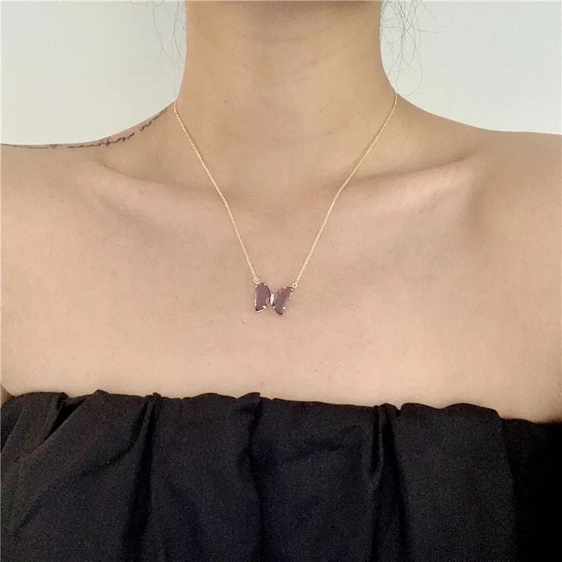 Combo Of 2 Purple Crystal Butterfly Pendant
