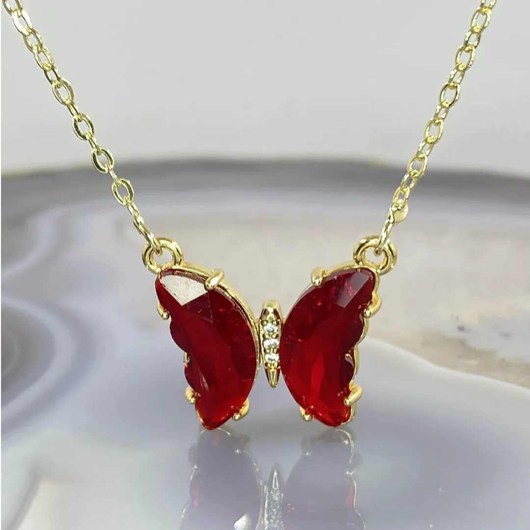 Combo Of 2 Yellow Red Crystal Butterfly Pendant