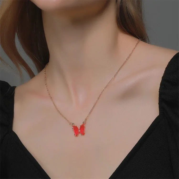 Combo Of 2 Yellow Red Crystal Butterfly Pendant