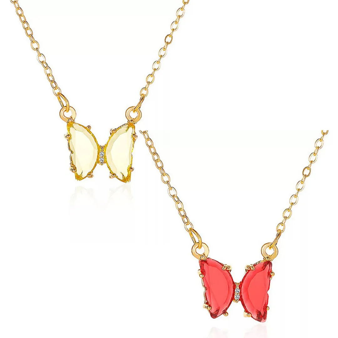 Combo Of 2 Yellow Red Crystal Butterfly Pendant