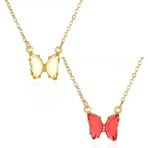 Combo Of 2 Yellow Red Crystal Butterfly Pendant