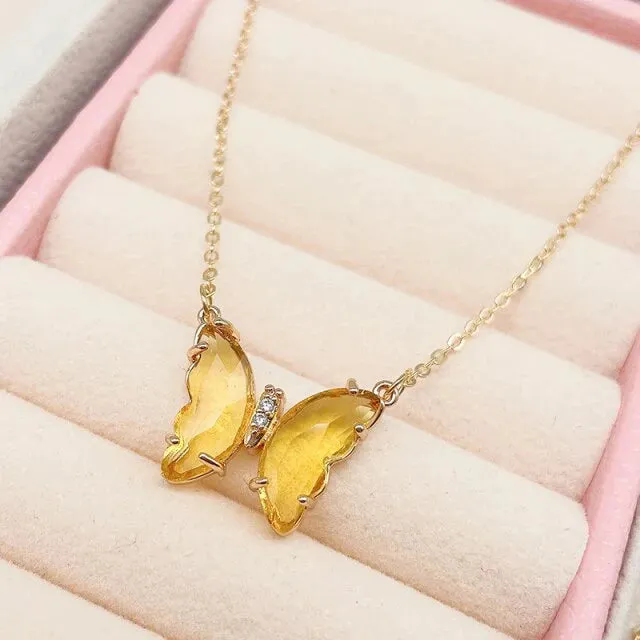 Combo Of 2 Yellow Red Crystal Butterfly Pendant