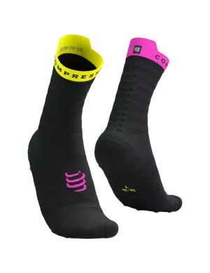 Compressport Unisex's Pro Racing Socks v4.0 Ultralight Run High - Black/Safe Yellow/Neo Pink