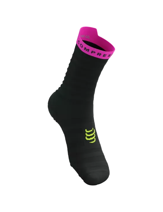 Compressport Unisex's Pro Racing Socks v4.0 Ultralight Run High - Black/Safe Yellow/Neo Pink