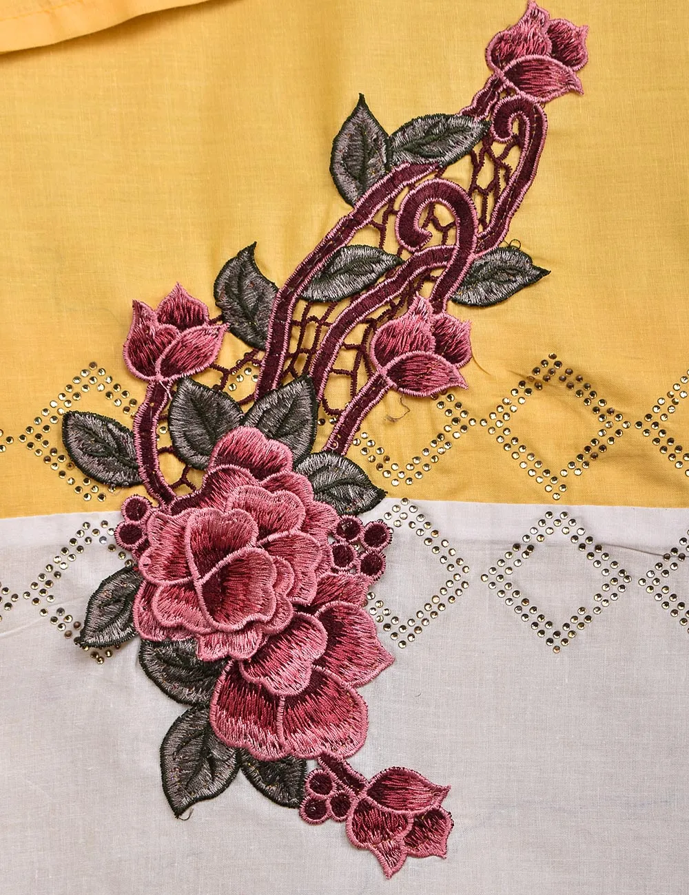 Cotton Embroidered Stitched Kurti - Floral Art (TS-049A-Yellow)