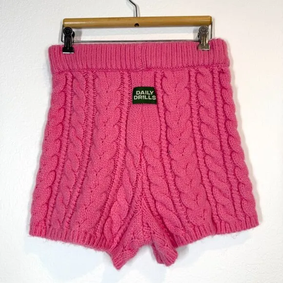Daily Drills Sweater Pink Shorts Cheeks Cable Knit XS Small