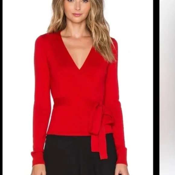 Diane Von Furstenberg Red V-Neck Sweater