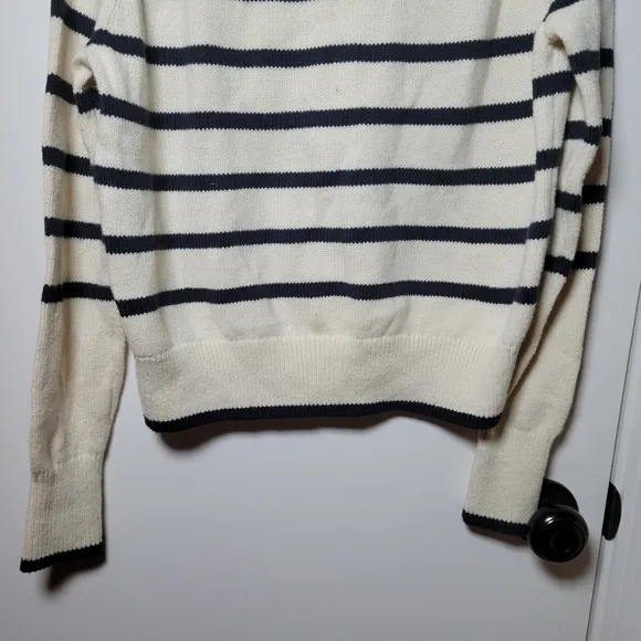 Faherty Cozy Cotton Striped Henley Sweater | Size XS | Black &amp; White