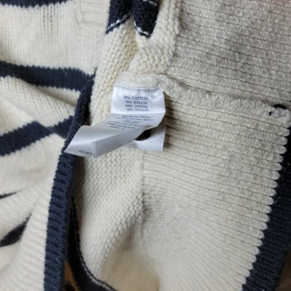 Faherty Cozy Cotton Striped Henley Sweater | Size XS | Black &amp; White