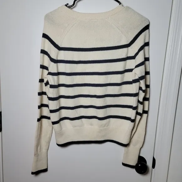 Faherty Cozy Cotton Striped Henley Sweater | Size XS | Black &amp; White
