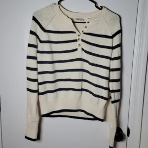 Faherty Cozy Cotton Striped Henley Sweater | Size XS | Black &amp; White